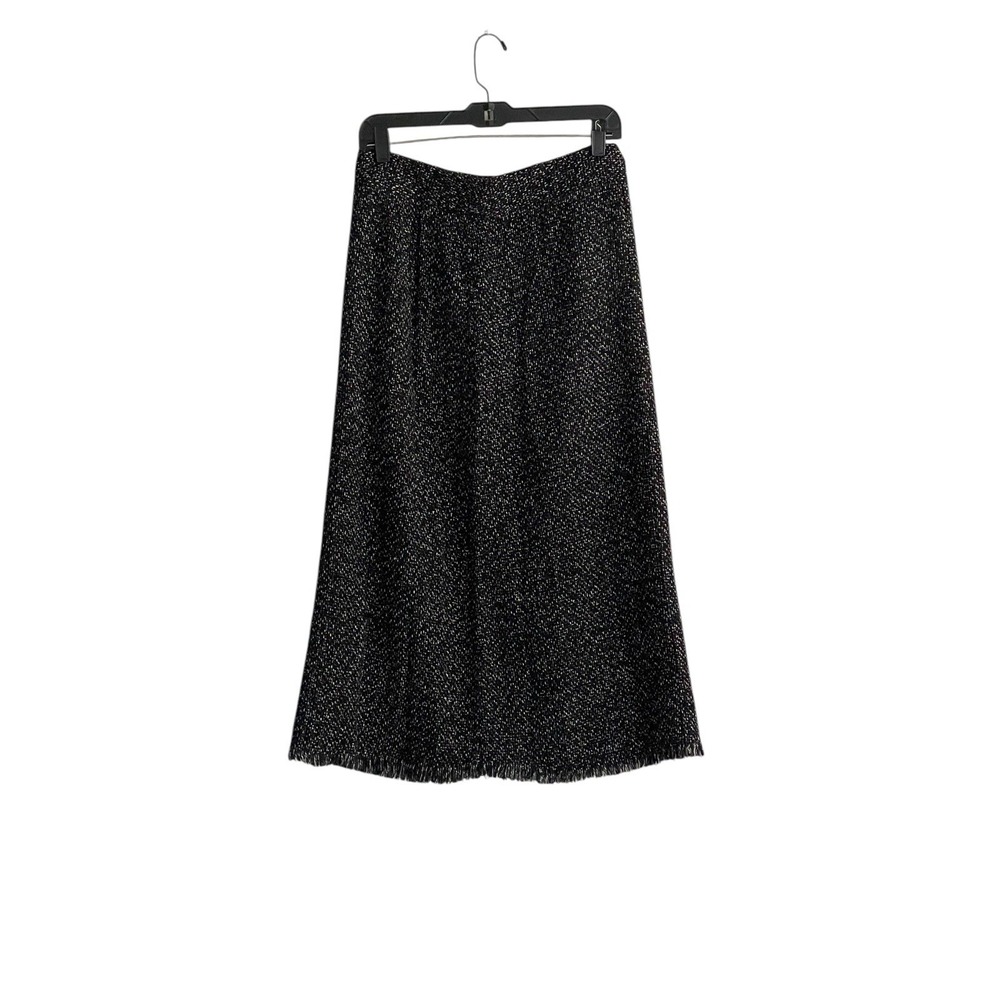 Chico's Skirt Womens 1 Medium Tweed Black White Maxi Side Zip Fringe